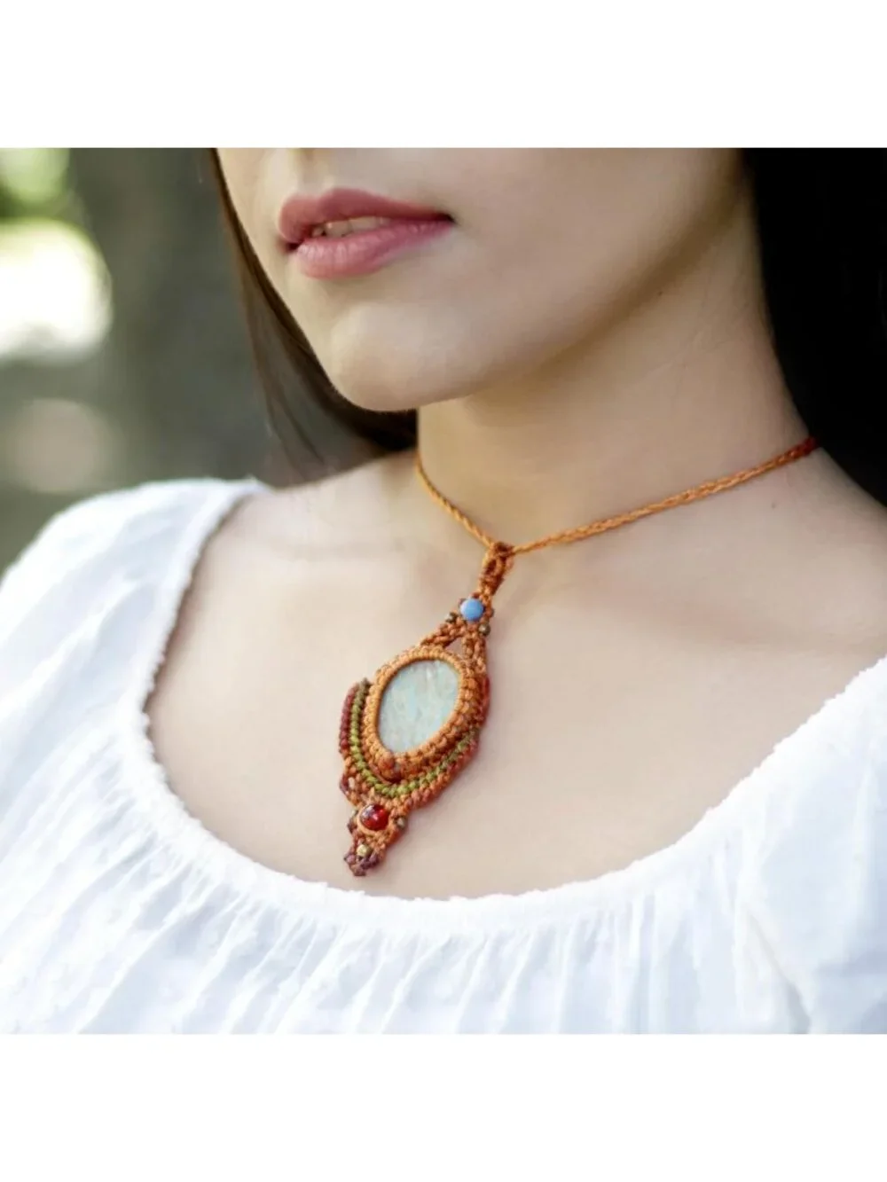 Handmade Macrame Necklace for Women | Adjustable Amazonite Healing Pendant